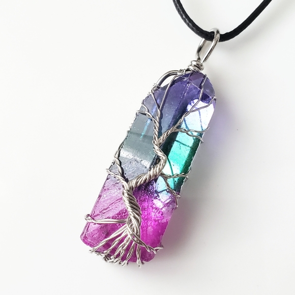 Jewelry - Wire-wrapped genuine quartz tree of life necklace